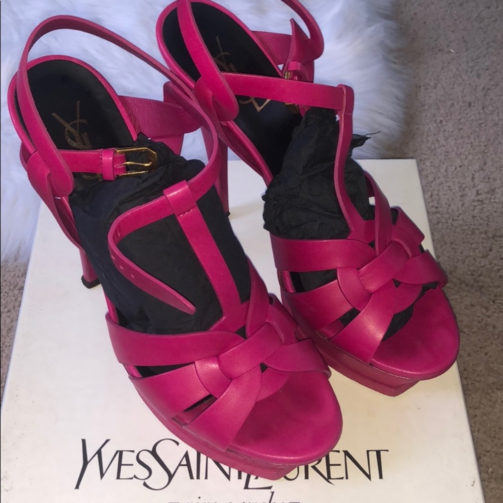 Sandals heels leather hot pink (fuchsia)